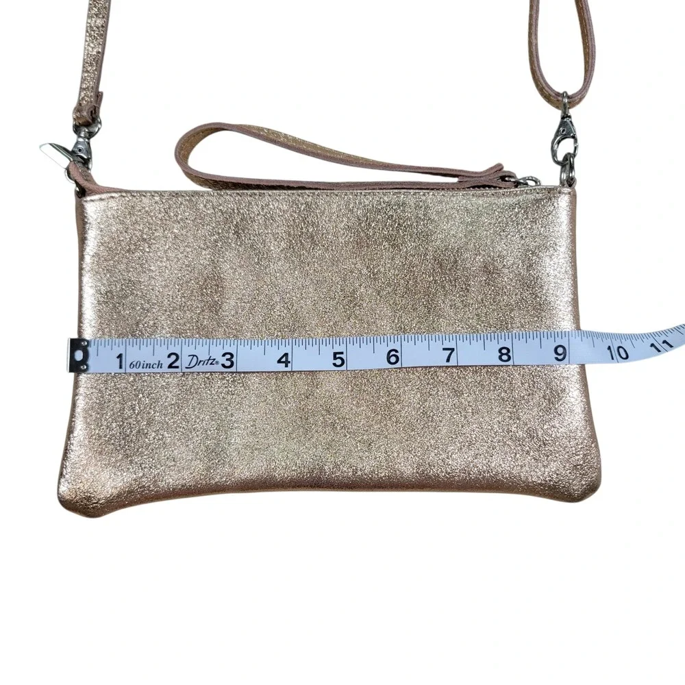 Genuine Leather Crossbody Bag Womens Small Rose Gold Metallic Glitter Italy Made